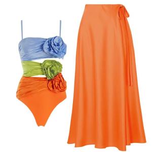 China Red Blue Green Bikini Three Swimwear Set with Padded Cups factory