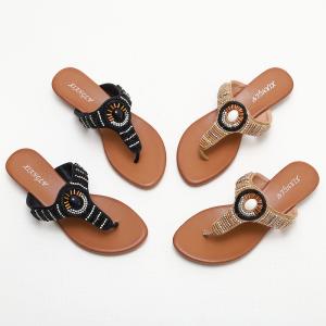 China BS162 588-1 Flip-On Beach Shoes Slippers New Summer Fashion Outer Wearing Seaside Ethnic Wind Slope With Rhinestone Sand factory