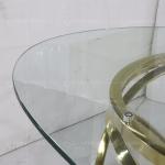 Oval Shape Tempered Glass Dining Table 240x120x75cm White Reeded Pillar