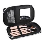 Small Luxury Custom Cosmetic Bag Black Leather Makeup Pouch Women 7X1X3.9 Inch