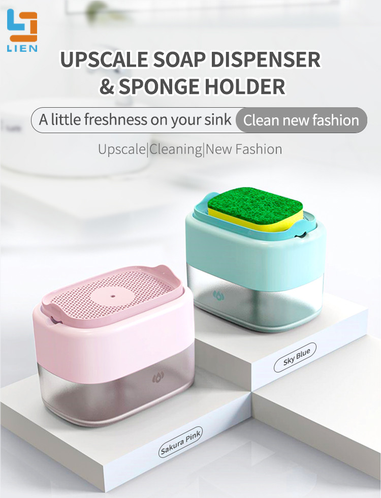 Liquid Foam 2 In 1 Sponge Rack Soap Dispenser Dishwashing 500ml