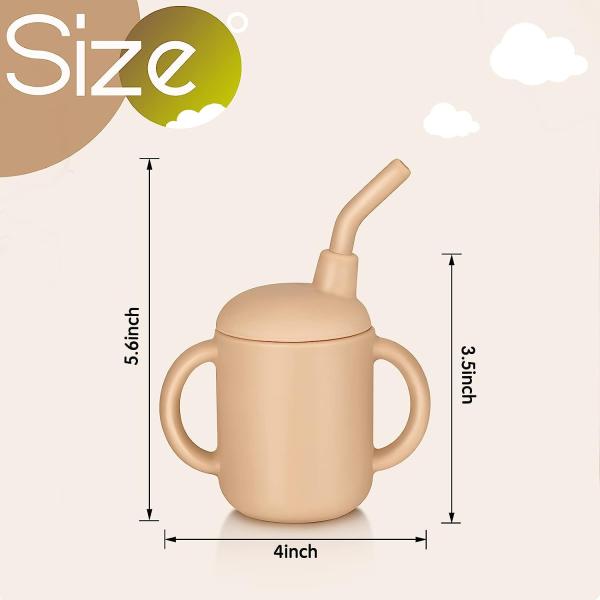 Silicone Training Sippy Cups With Straw Lid And Non Slip Handles Spill Proof Trainer Cup Transition Cup