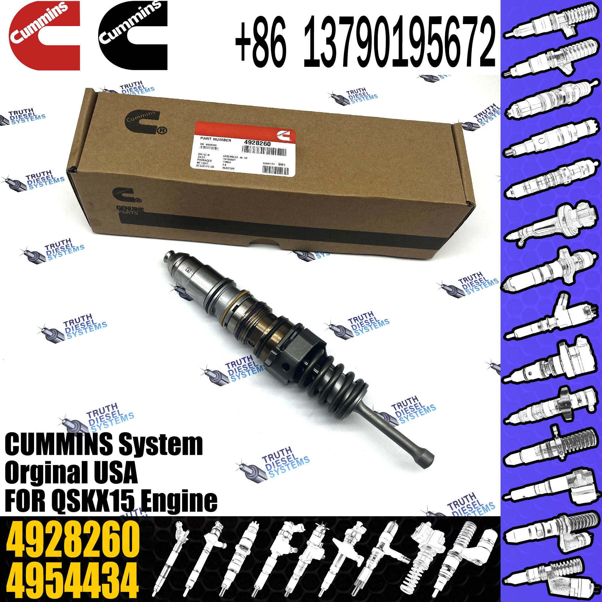 Original Common Diesel injector 4062569 4088723 4928260 4010346 4928264 For QSKX15 Engine