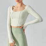 Fishbone Square Neck Ladies Yoga Tops Nude Slim Customized Logo