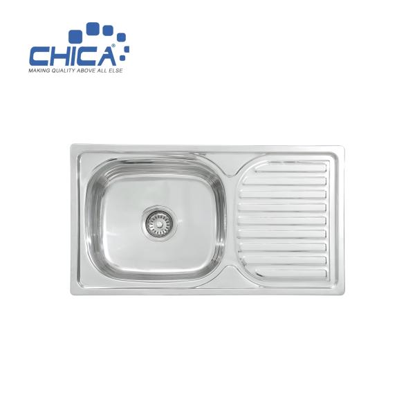 CH7642 Single Bowl Sink With Drain Board Stainless Steel Kitchen Sink Press