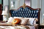 Antique Wooden Design Upholstered Leather Chesterfield Headboard King Size Bed
