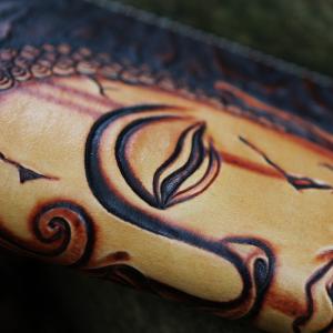 Buddha Demon Handmade Vegetable Tanned Cowhide Carved Japanese Wallet Genuine