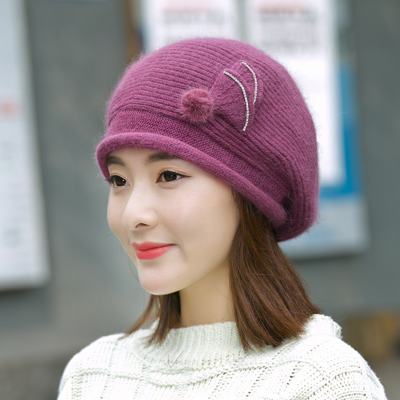 2018 Winter Trendy ladies woollen knitted hats with MOQ only need 3 pcs,elegant design hats