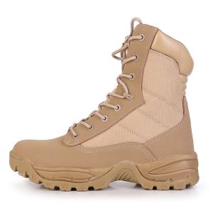 China Round Toe Slip Resistant Leather Combat Footwear Gear With Shock Absorbent Rubber Sole factory