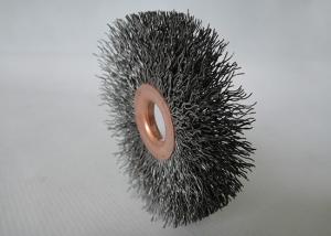China 63mm crimped wire wheel brush, 1/2'' Arbor hole ,thickness 10mm,wire diameter 0.008'' ,trim length 19mm factory
