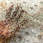 Gold African Beaded Handmade Embroidery Lace Fabric With Appliques