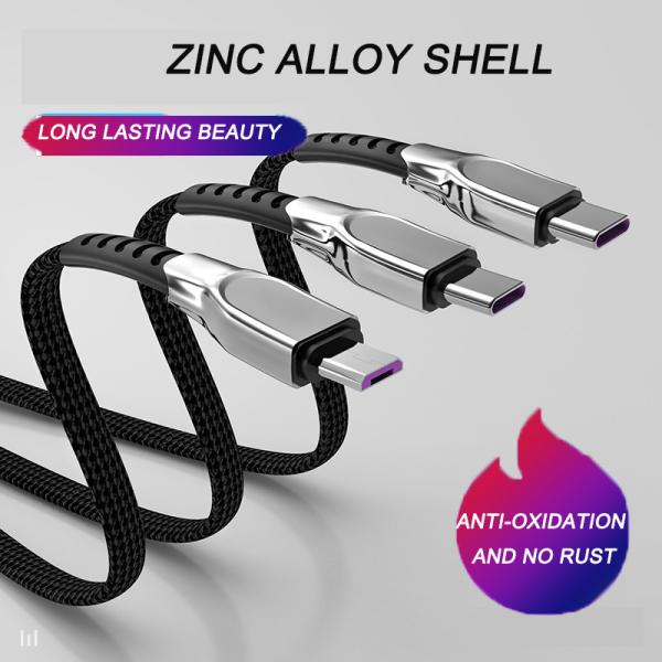 Denim Braided USB 2.0 Charging Cable Zinc Alloy Blue Black Red Color