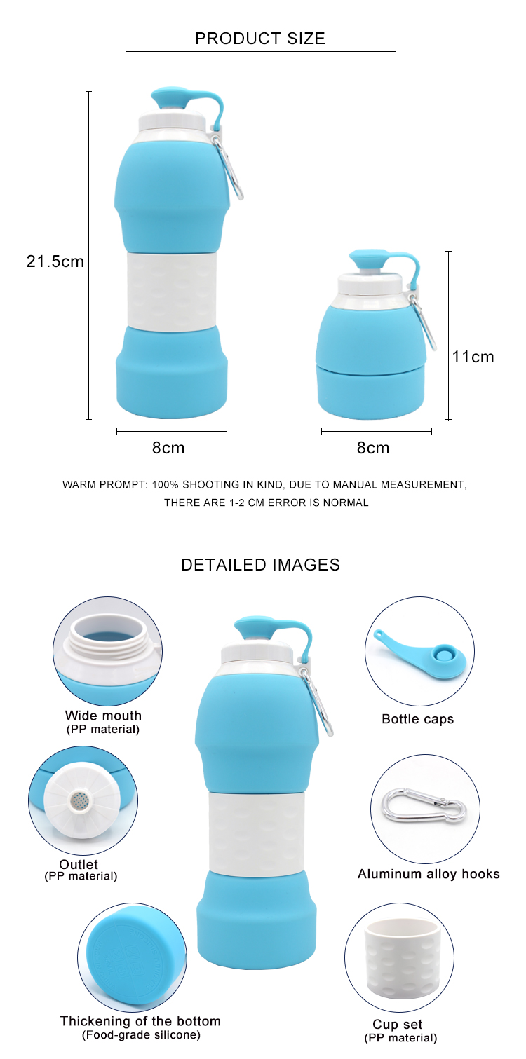 580ML Collapsible Silicone Water Bottle , Sports Compressible Water Bottle