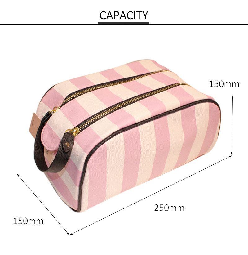 Organic Pink Stripe Pattern Waterproof PU Makeup Bag