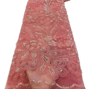 China New good quality wedding bridal dress pink beaded lace with sequins Austria Embroidery French lace women dress Ghana fabric factory
