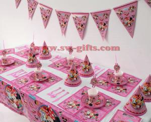 China Minnie Mouse Kids Birthday Party Decoration Set Party Supplies cup plate banner hat straw loot bag fork factory