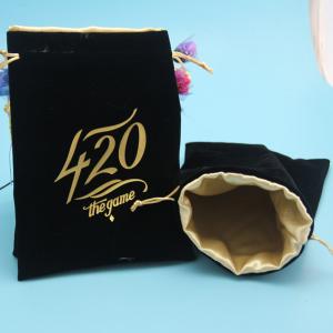 China small velvet drawstring gift bag with satin lining inside with gold logo stamped factory