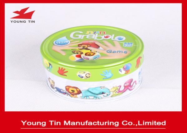 Small Round Logo Embossed Tin Boxes For Children Cards Games Toy Packaging