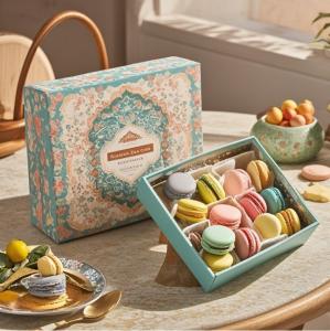China Varnishing Macaron Favour Paper Food Gift Boxes Packaging With Divider factory