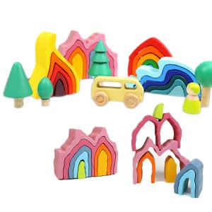 China DIY Assembled 11.5cm Wooden Blocks Toys Montessori Block Set Stacked Balance factory