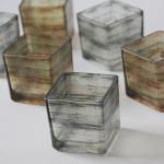 Recycled Square Frosted Tealight Holders / Wedding Small Glass Candle Holders