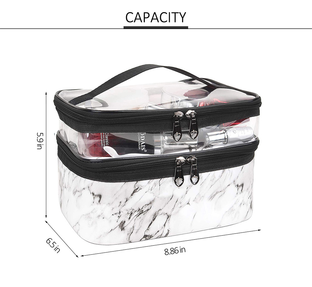 Double Layer Marble PU Travel Makeup Organizer Bag