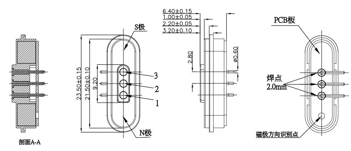 5A 3 Pin Magnetic Connector Right Angle Magnetic Pogo Pin Connectors 2.80mm Pitch