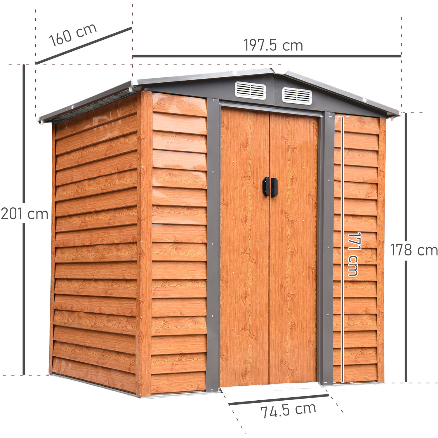 AJUNION Modern Design Metal Storage Shed for Sheds Storage 55.5kg Wood Grain Effect