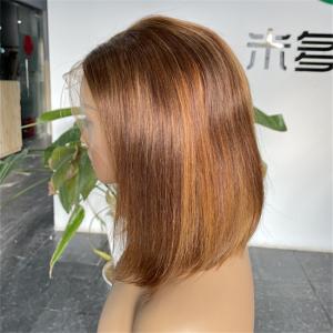 China ODM blonde 13x4 Transparent Lace Frontal Human Bob Wigs Human Hair Highlight Color factory