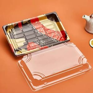 Custom Cake Packaging Transparent Disposable Takeout Sushi Tray Rectangular