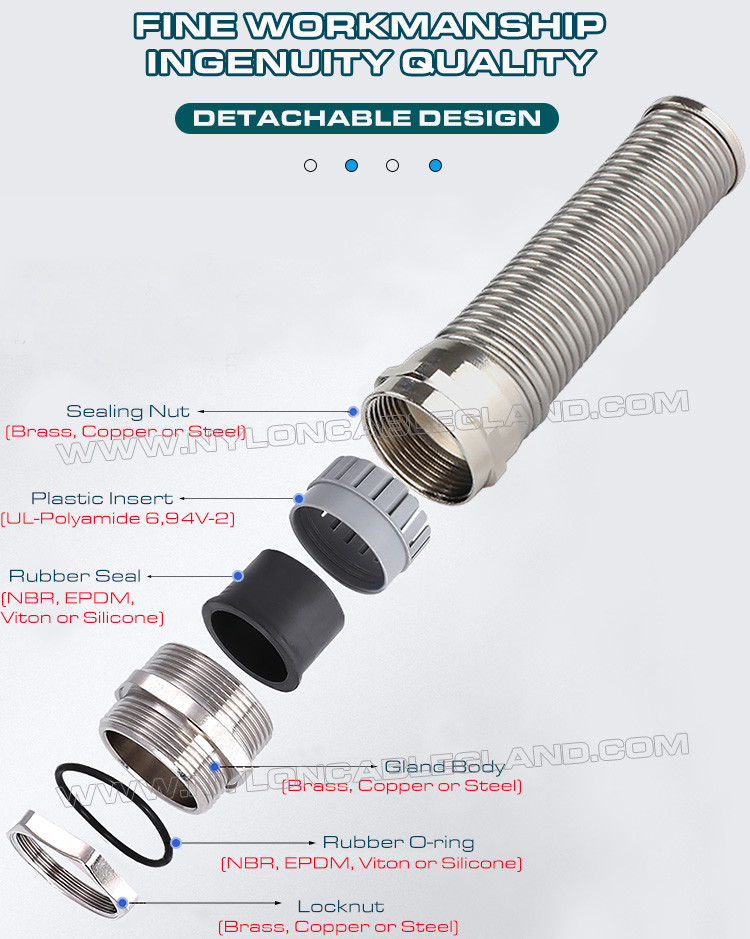 M20 Metallic Flexible Cable Gland, Waterproof IP68 Brass Cable Gland Connector with Anti-flexure Guard for 6-12mm Wire