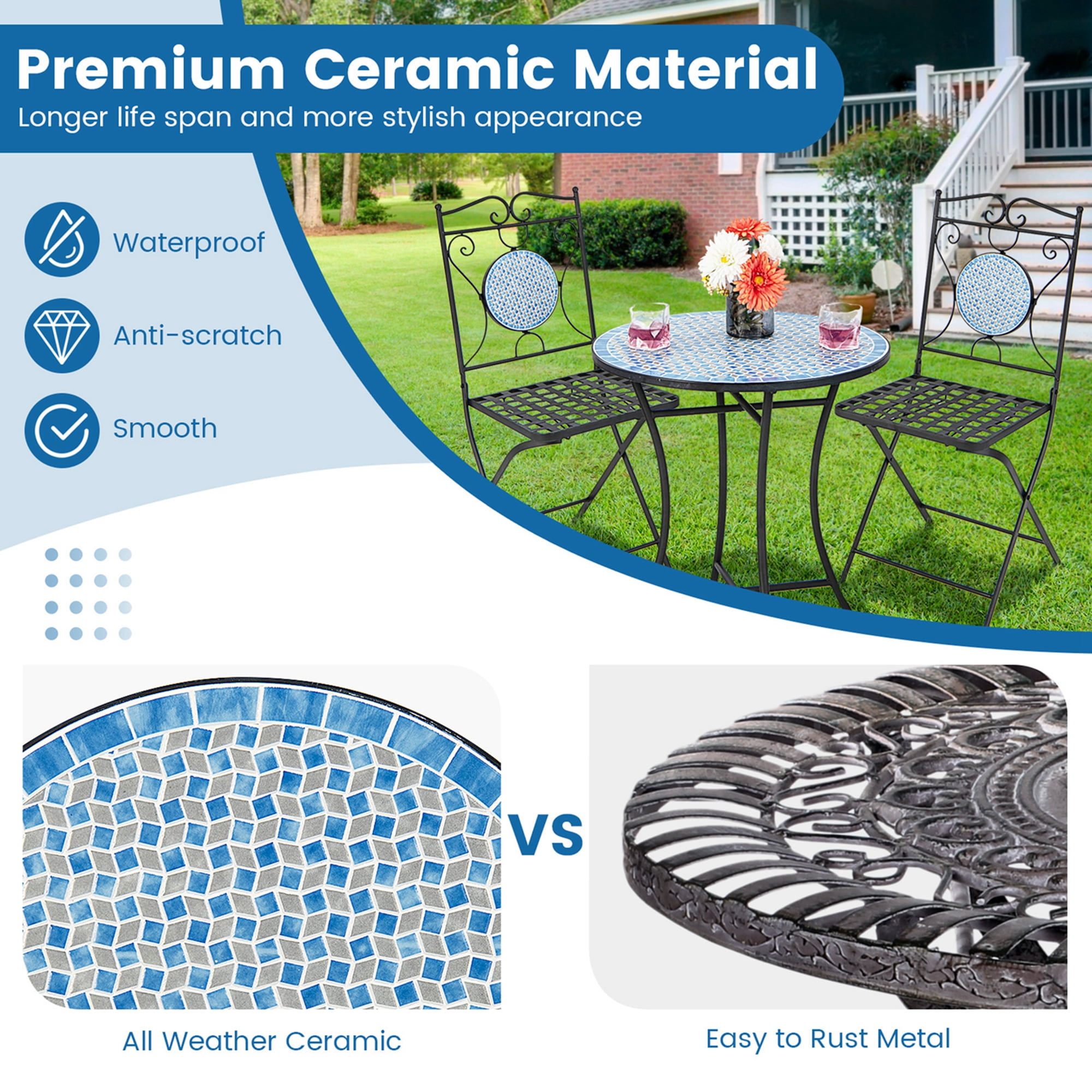 Upgrade Your Outdoor Decor with AJUNION All Weather Bistro Set Table Size Dia24" x H28