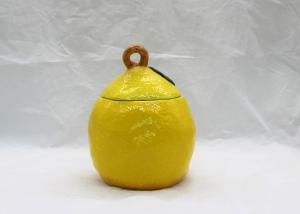 China Ceramic Lemon Cookie Jar Light Yellow Lemon Fruit Candy Canister for Decoration factory
