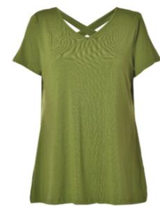 China Back Cross Strap Ladies Stylish Top , Round Front Neck Back V Neck Shirt factory