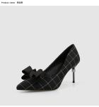 ZM035 9871-2 Plaid New Pointed Bowknot Diamond Ladies High-Heeled Shoes