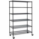 Six Tier Height Adjustable Utility Steel Wire Unit In Supermarket / Black Shelf