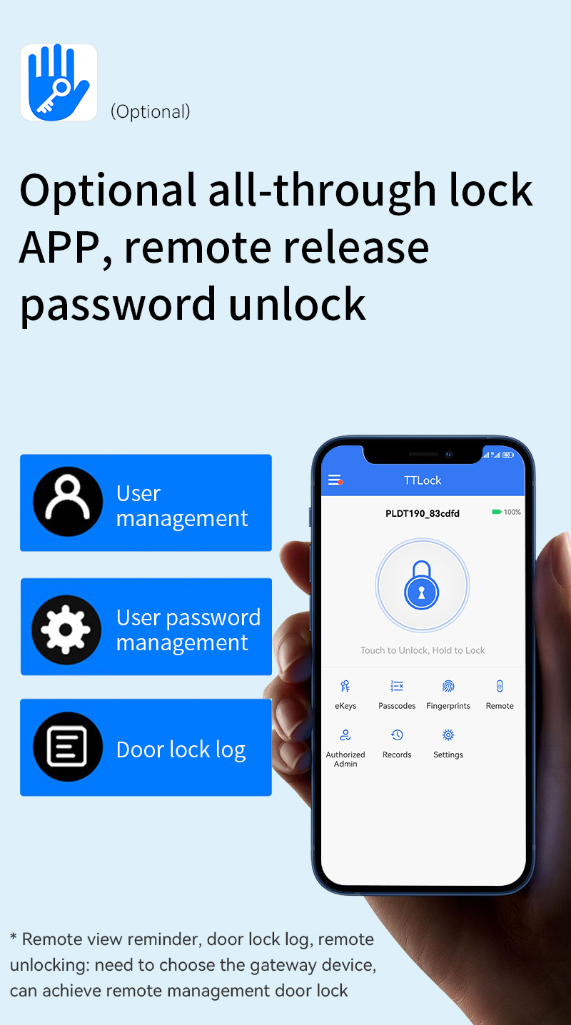 Qleung S960 Waterproof Digital Door Lock Tuya TTlock APP Framed Glass Password Card Fingerprint Smart Home Door Lock