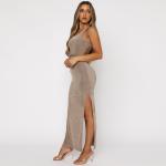 Casual Sleeveless Womens Party Maxi Dresses Lace Up Halter Split