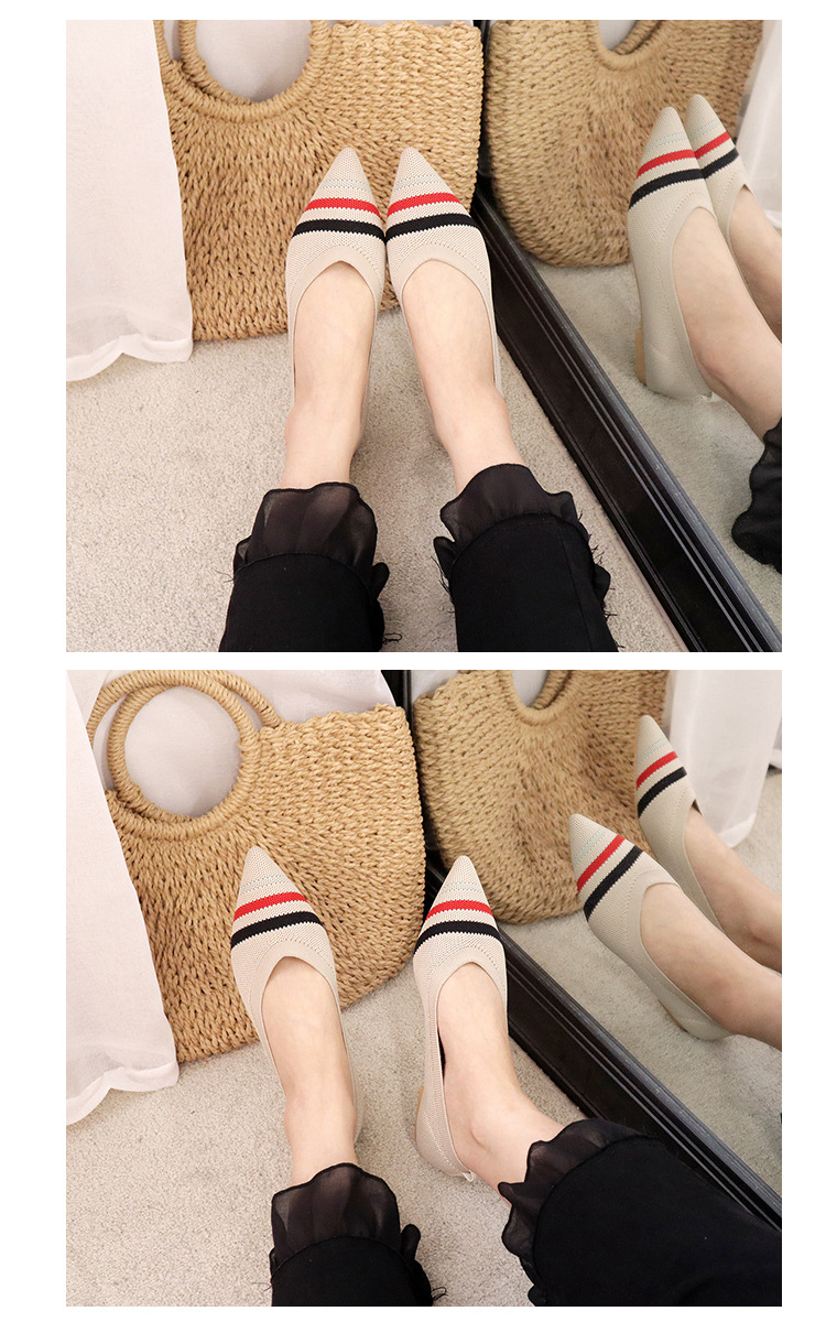 3d Knitted Vamp Womens Flat Leather Shoes Modern Style Fashionable