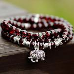 5mm-6mm Natural Garnet Strand Bracelet with Vintage Sterling Silver Charm