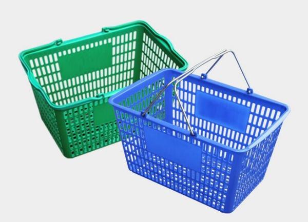 Recycle Plastic Hand Held Shopping Baskets , Durable Grocery Blue Storage