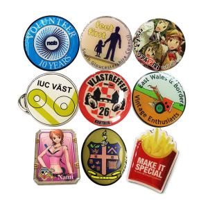 China Custom Metal Name Pin Badges Domed Resin Badges 37mm 25mm Size on sale