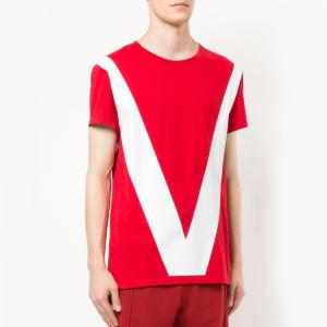 China Anti - Shrink Mens Short Sleeve T Shirts Red Color V Pattern Customized Logo factory