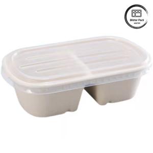 China Sugarcane Bagasse 2 Compartment Clamshell Lunch Box Takeaway Food Plate with Lid factory