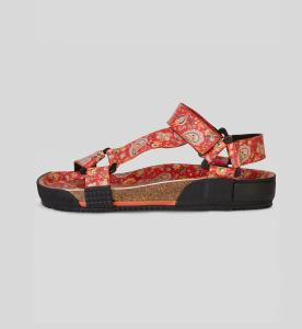 China OEM Casual Flat Sandals For Ladies With Coral Red Bezli Floral Straps factory