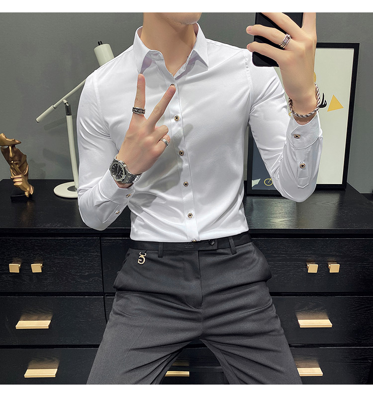 Long-Sleeved Custom Formal Shirt For Men Printed Polyester Cotton Slim Fit Casual Shirt