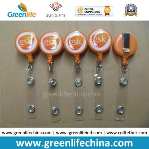 China Custom Logo Printing Epoxy Dome Round Orange Retractable Key Holder factory