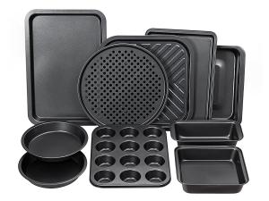 China Complete Bakeware Set 10-Piece Non-Stick, Oven Crisper, Pizza Tray, Roasting, Loaf, Muffin, Square, 2 Round Cake Baking factory