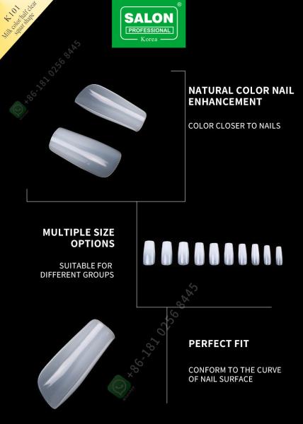 Milk Color/ Half Square Shape French Acrylic Fake Nail with ABS Artificial nail
