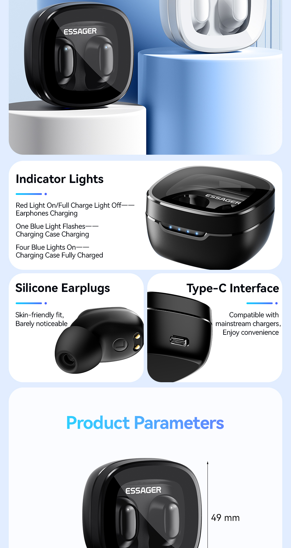 Bluetooth 5.3 TWS Wireless Sport Earbuds Waterproof For Working Out